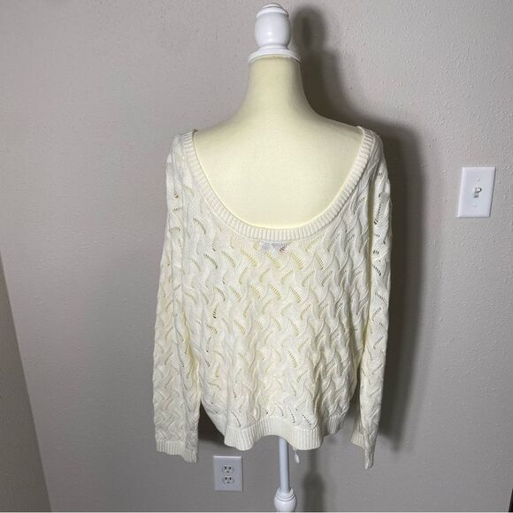 Andree by Unit White Knit Crochet Wide Scoop Neck Sweater Women's Size Large - Picture 9 of 16
